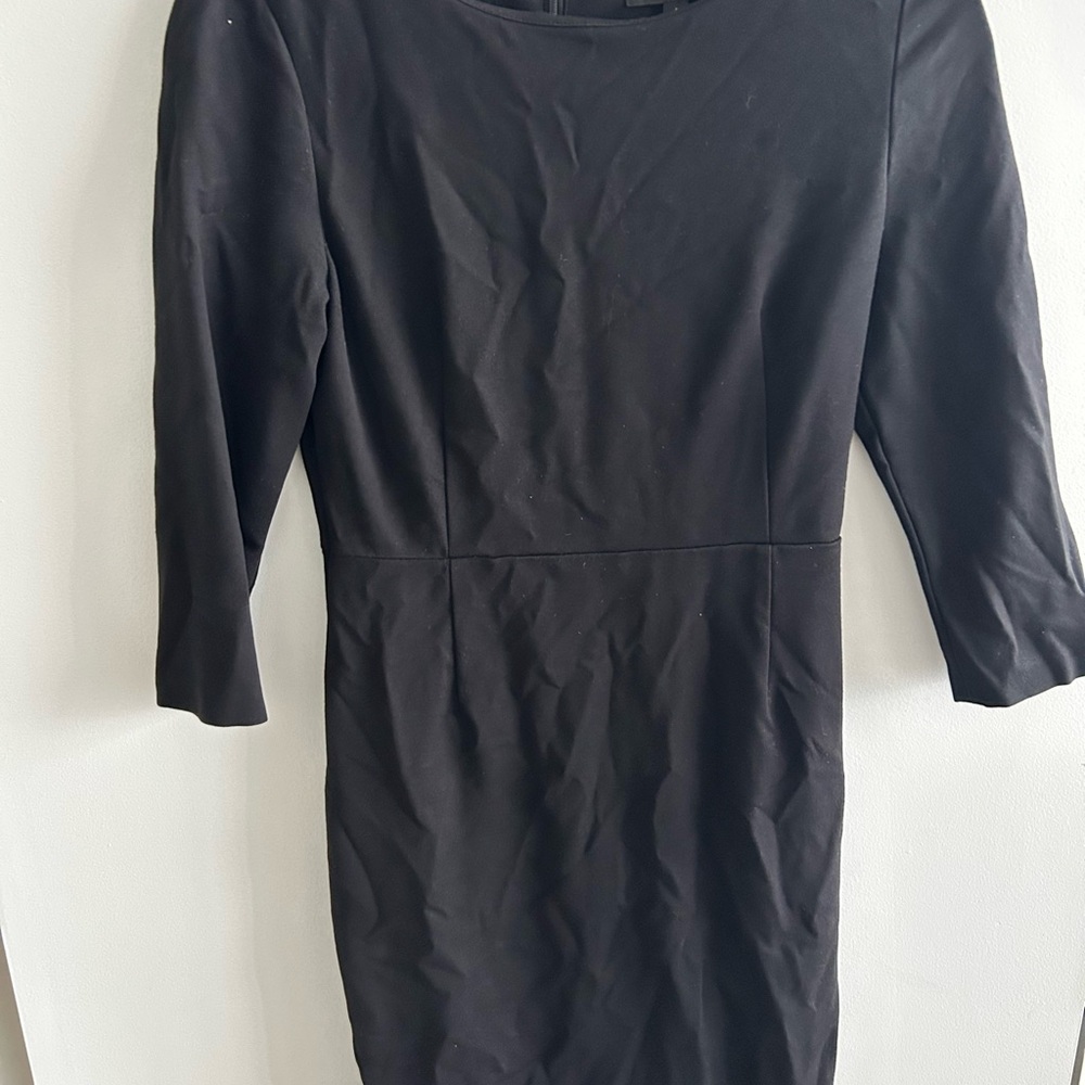 Uniqlo Black Sheath Dress 3/4 Sleeve Crew Neck - Picture 2 of 3